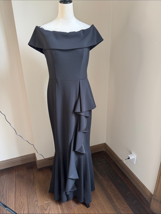 Betsy Adam Dresses & Skirts - BETSY ADAM Off Shoulder Black Cascading Ruffled Mermaid Gown Size 12